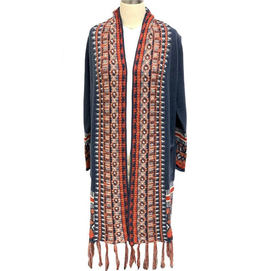 Rising Women's Long Sleeve Knitted Fringe Open Front Cardigan- Multi