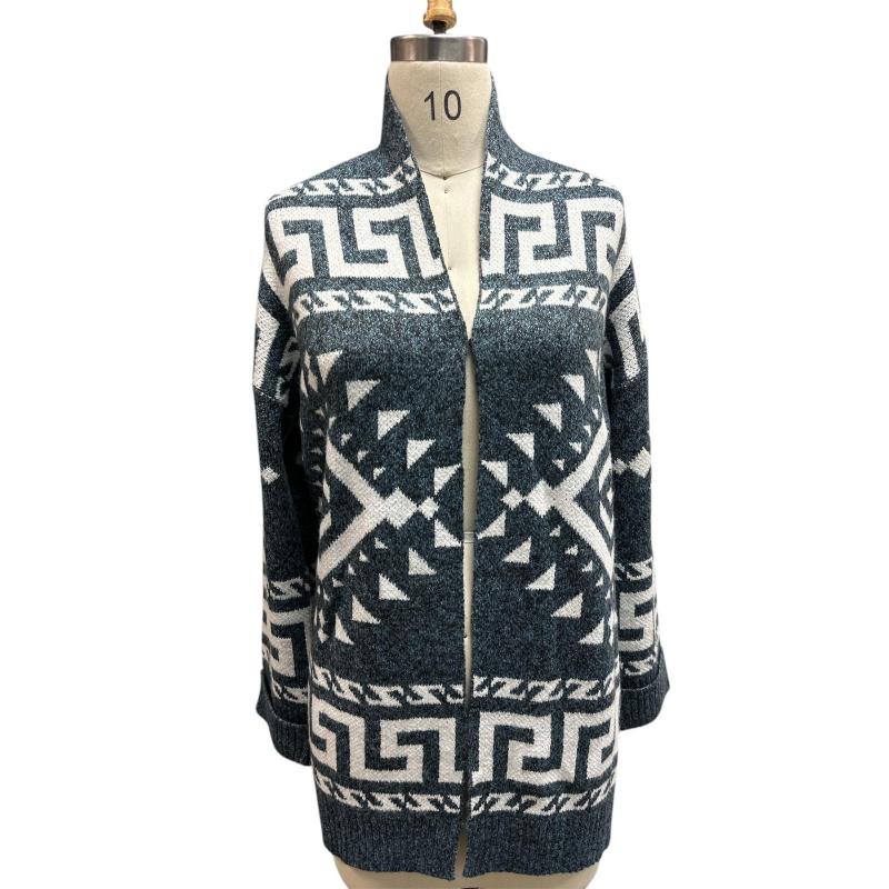 Rising Women's Long Sleeve Aztec Open Front Cardigan- Blue