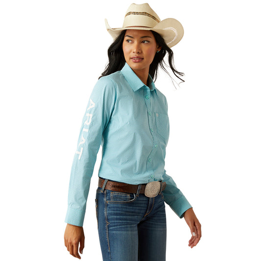 Ariat Women's Team Long Sleeve Kirby Stretch Shirt- Aruba Blue Ikat