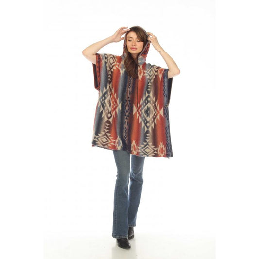 Rising Women's Wide Sleeve Hooded Poncho - Multi