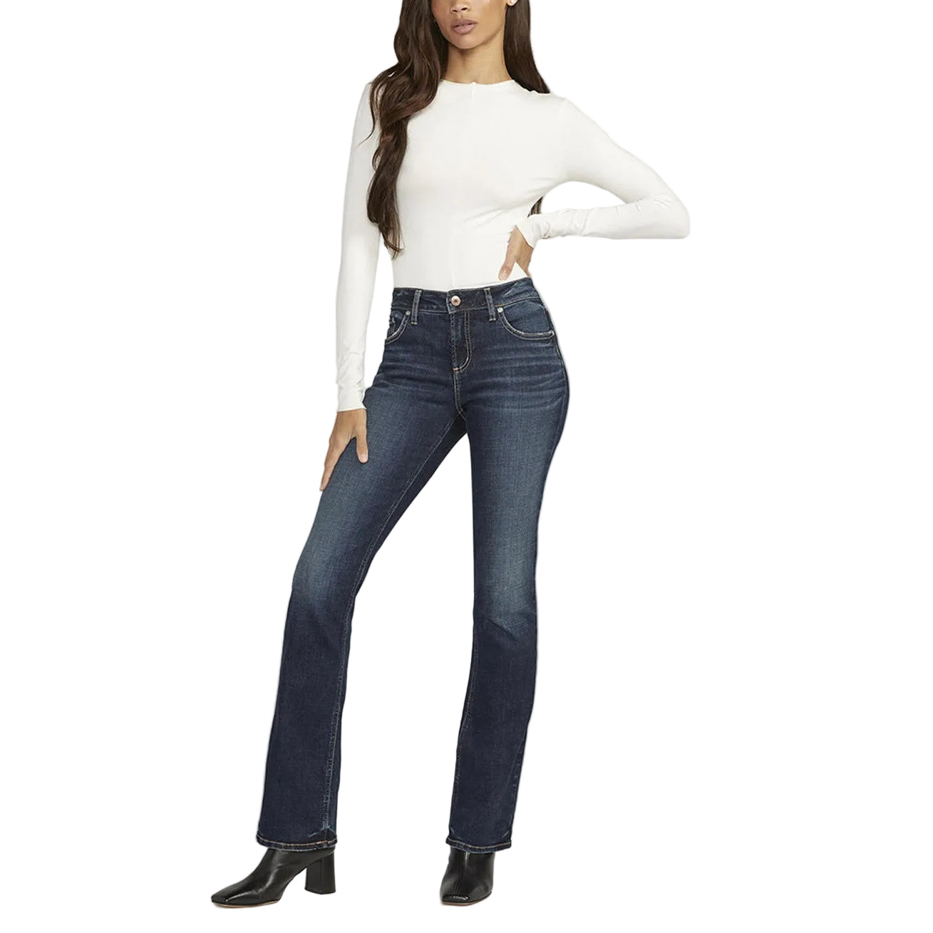 Silver Women's Elyse Mid Rise Slim Bootcut Jeans - Indigo