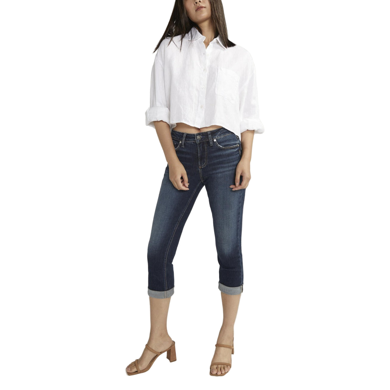 Silver Women's Suki Mid Rise Luxe Stretch Capris - Medium/Dark Wash