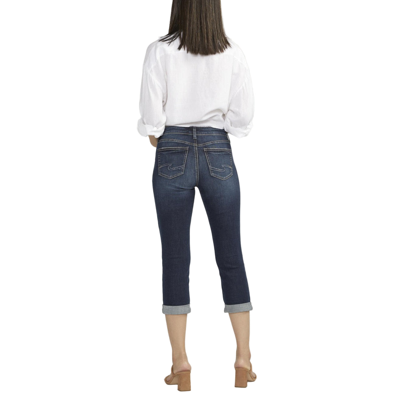Silver Women's Suki Mid Rise Luxe Stretch Capris - Medium/Dark Wash
