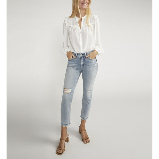Silver Women's Suki Mid Rise Straight Crop Jeans - Medium/Light Wash