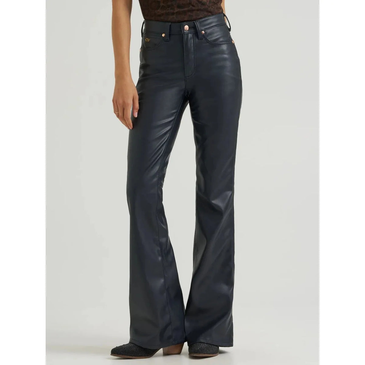 Wrangler Women's  Lainey Wilson Flare Faux Leather Jeans- Onyx
