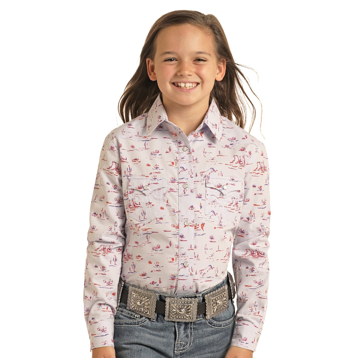 Rock & Roll Girl's Long Sleeve Snap Shirt - Grape
