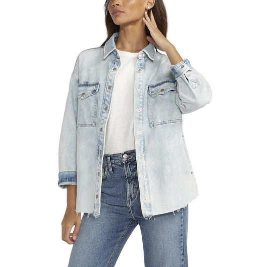 Silver Women's Denim Shacket - Indigo