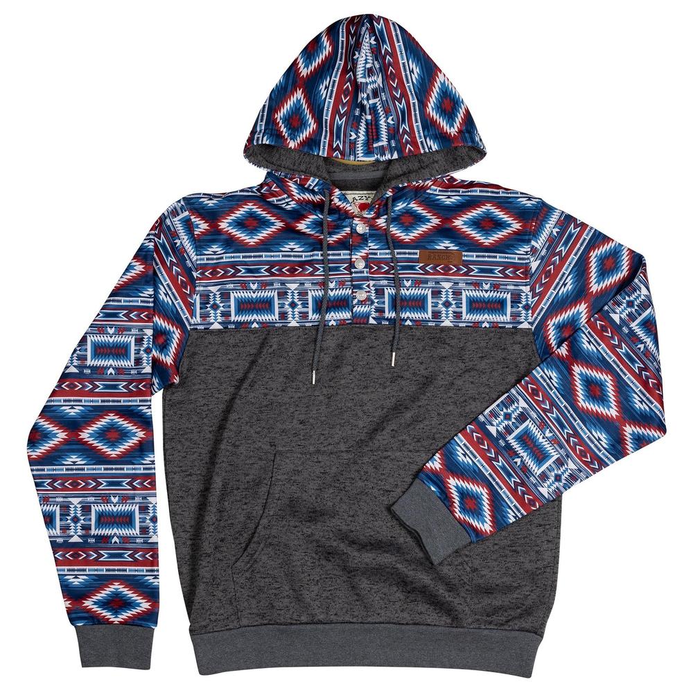 Lazy J Ranch Men's Aztec Long Sleeve Hoodie - Grey