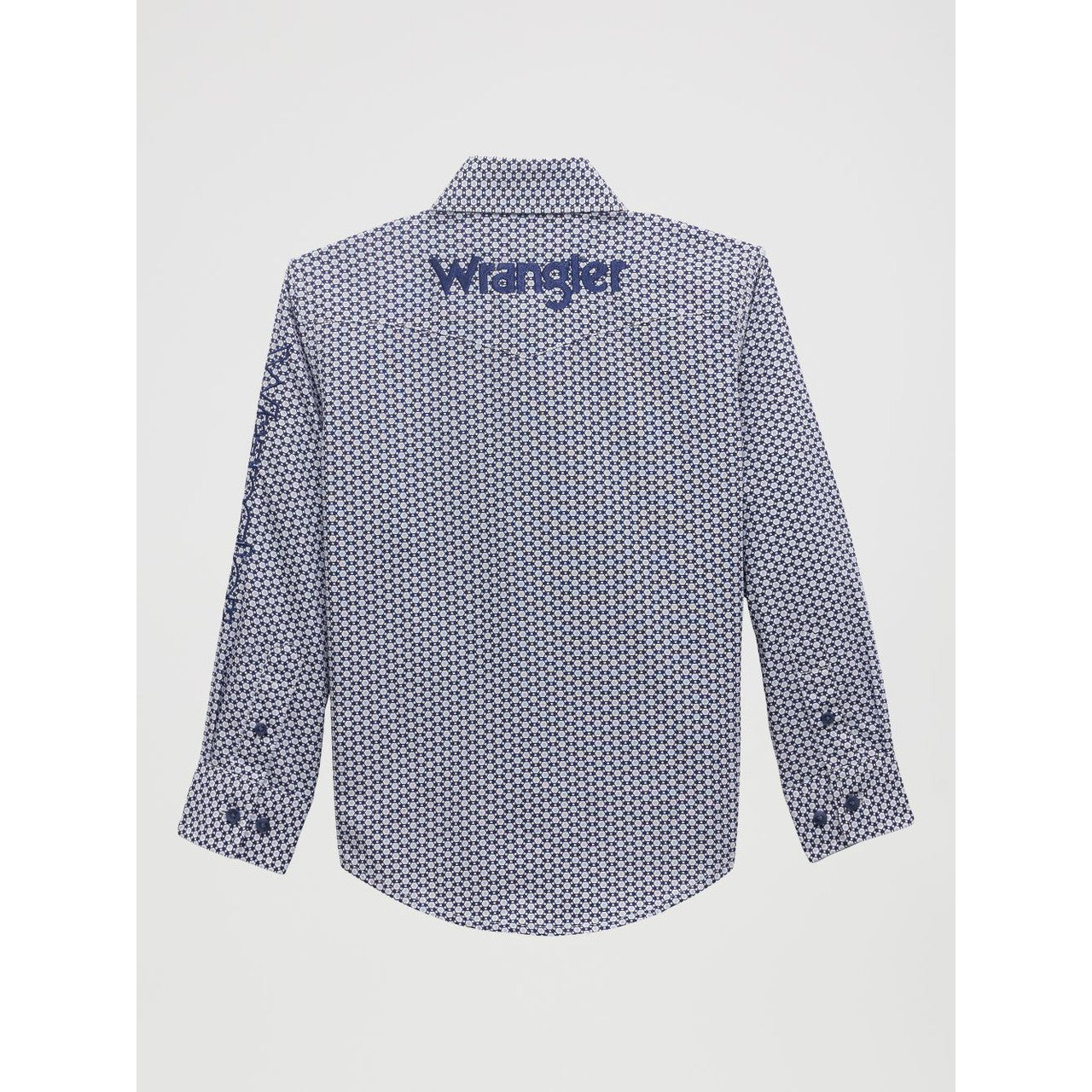 Wrangler Boy's Logo Long Sleeve Geometric Print - Blue