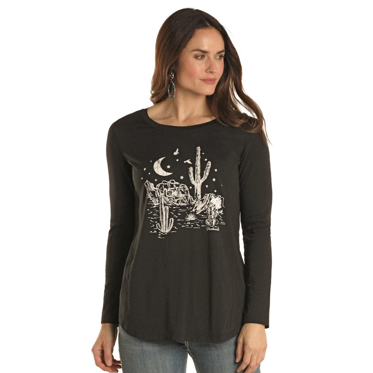 White Label Women's Plus Long Sleeve Graphic Swing Tee - Black