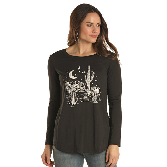 Panhandle White Label Women's Plus Long Sleeve Graphic Swing Tee - Black