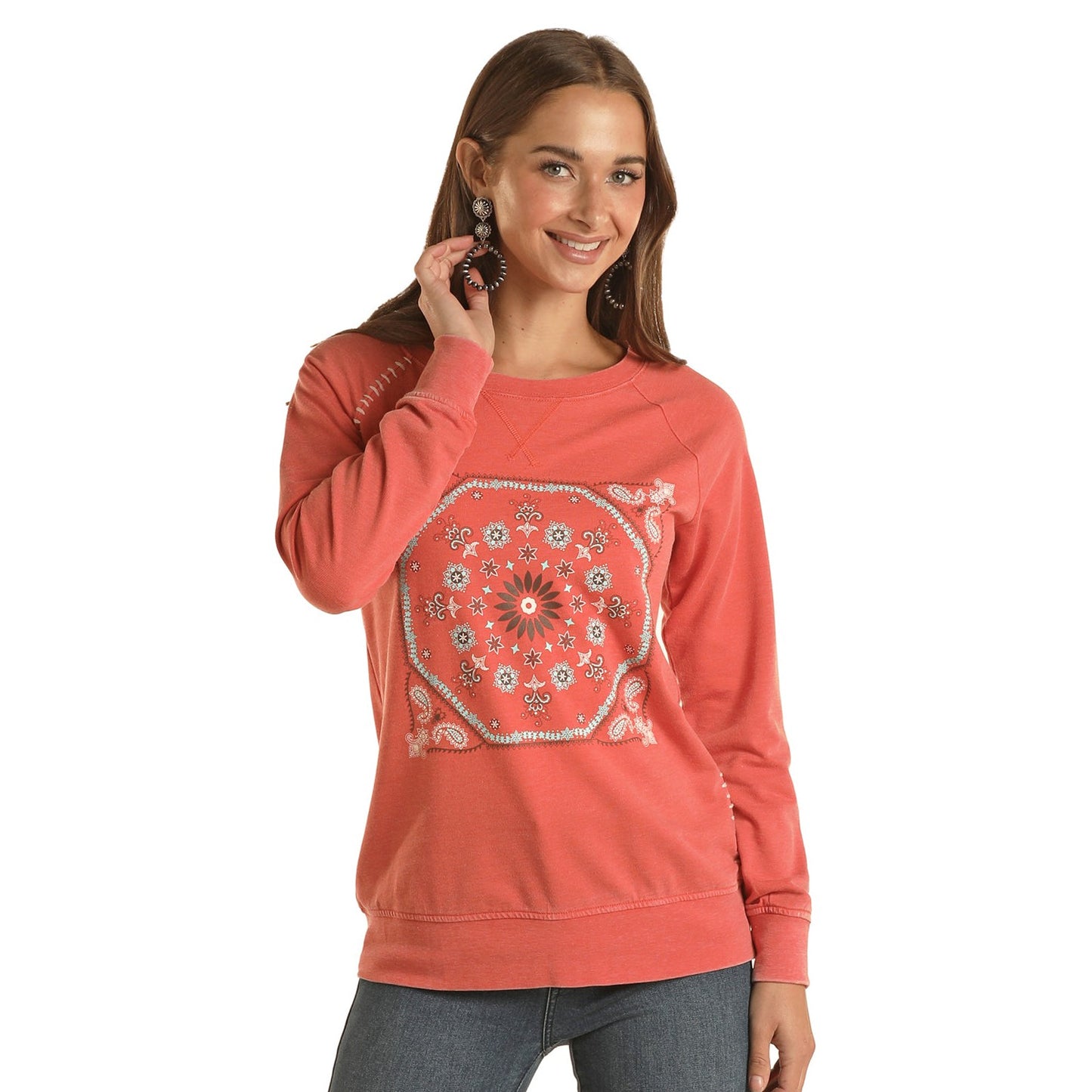 Panhandle White Label Women's Bandana Graphic Sweatshirt - Coral - Irvine Tack & Western Wear
