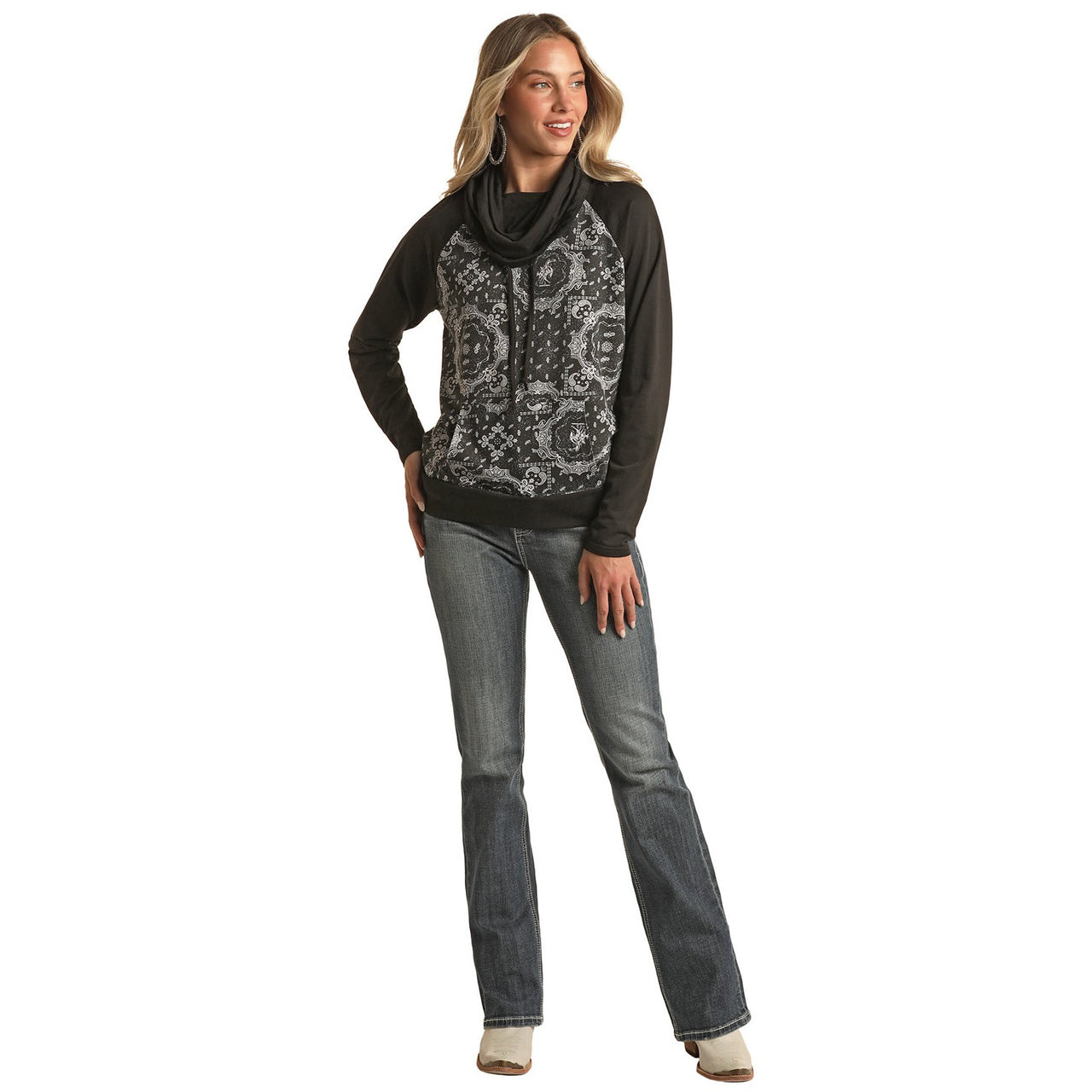 White Label Women's Plus Cowl Neck Hoodie - Black