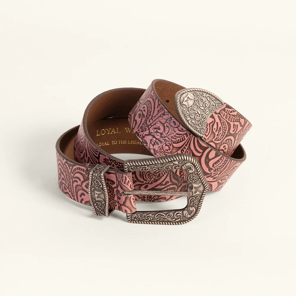 Myra Loyal West Sophia Floral Leather Belt- Pink