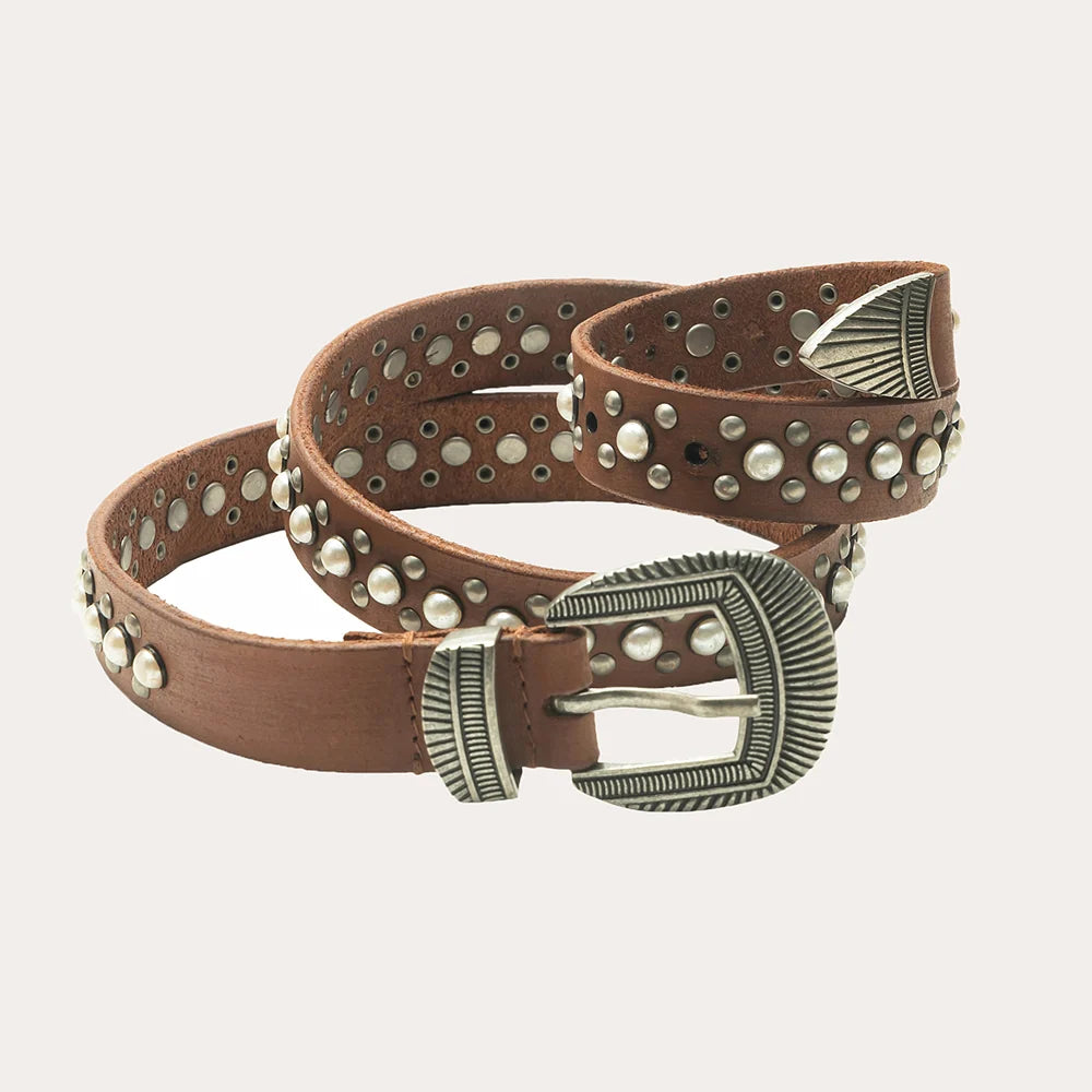 Myra Midnight Ranger Calfskin Leather Belt- Brown