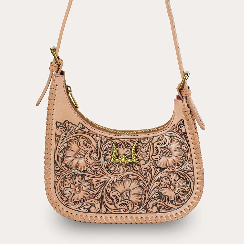 Myra Handtooled Dannia Medium Slant Purse- Tan