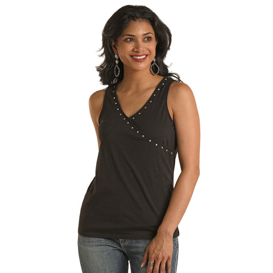 Panhandle White Label Women's Studded Surplice Tank - Black