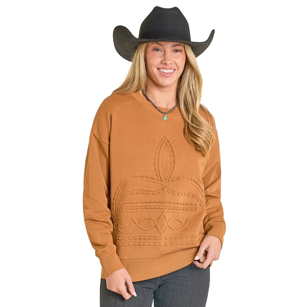 Panhandle Women's Embossed Boot Stitch Pullover Long Sleeve Sweater - Multiple Colours