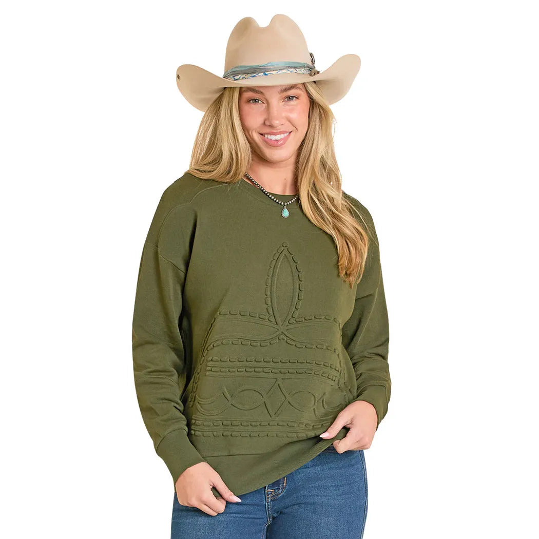 Panhandle Women's Embossed Boot Stitch Pullover Long Sleeve Sweater - Multiple Colours