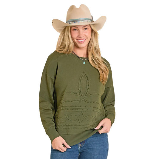 Panhandle Women's Embossed Boot Stitch Pullover Long Sleeve Sweater - Multiple Colours