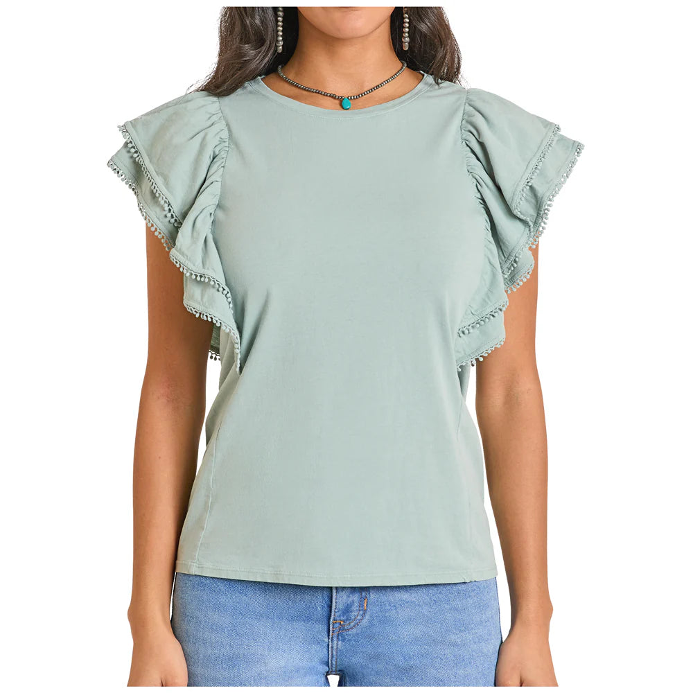 Panhandle Women's Short Sleeve Flutter Tee Shirt with Stud Trim - Multiple Colours