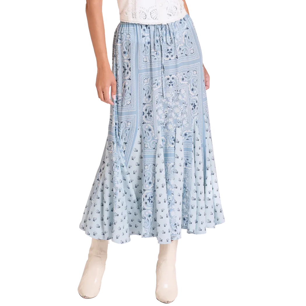 Panhandle Slim Women's Patch Bandana Print Challis Maxi Skirt - Blue