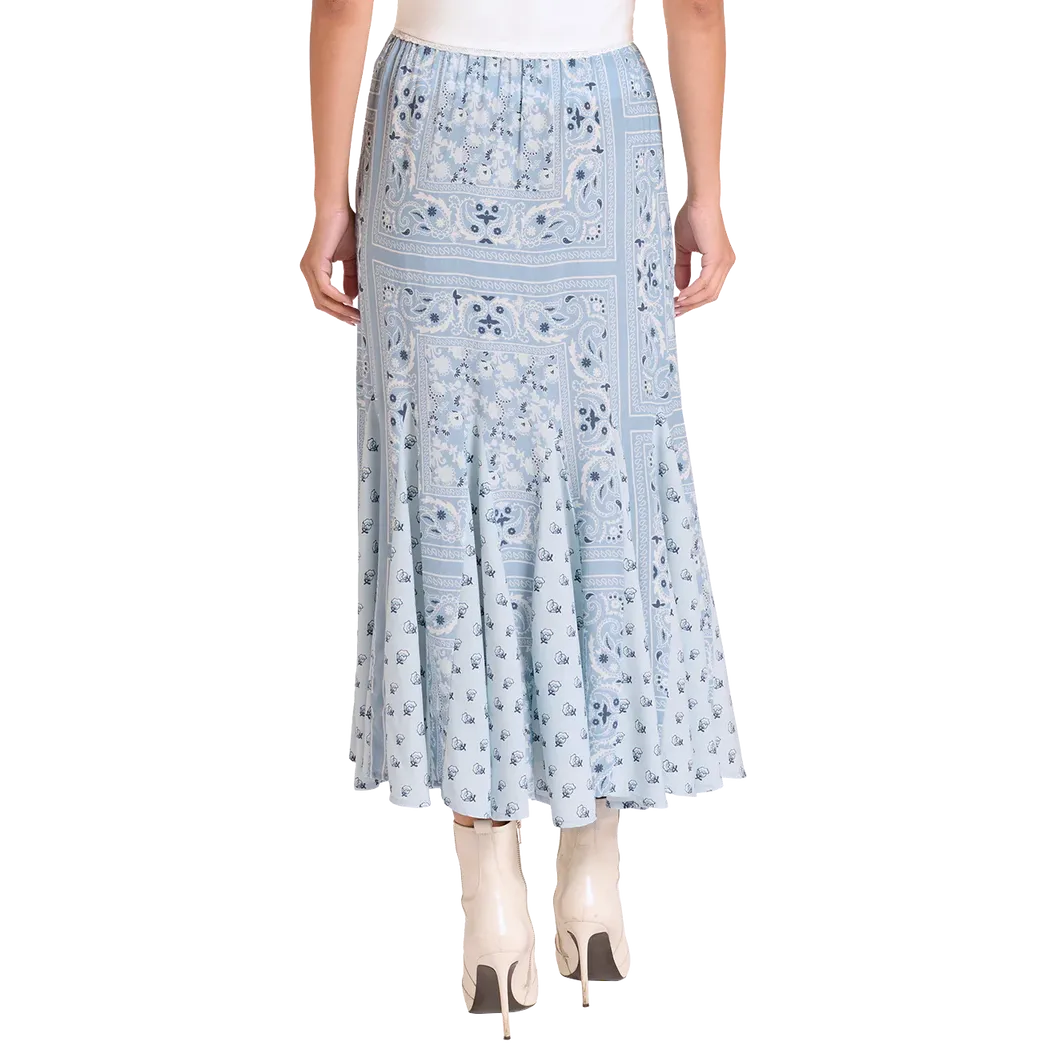 Panhandle Slim Women's Patch Bandana Print Challis Maxi Skirt - Blue