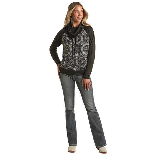Panhandle White Label Women's Cowl Neck Hoodie - Black