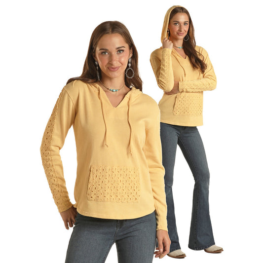Panhandle White Label Women's Hoodie w/Eyelet Panels - Sunshine