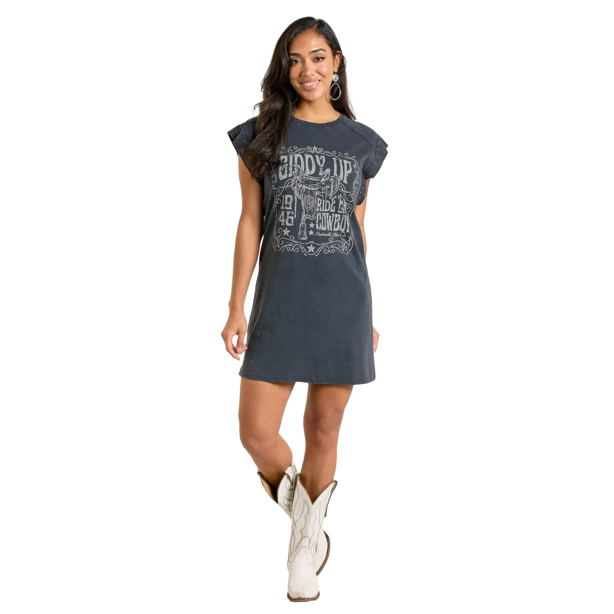 Panhandle Women's Sleeveless Studded Cap Dress- Black