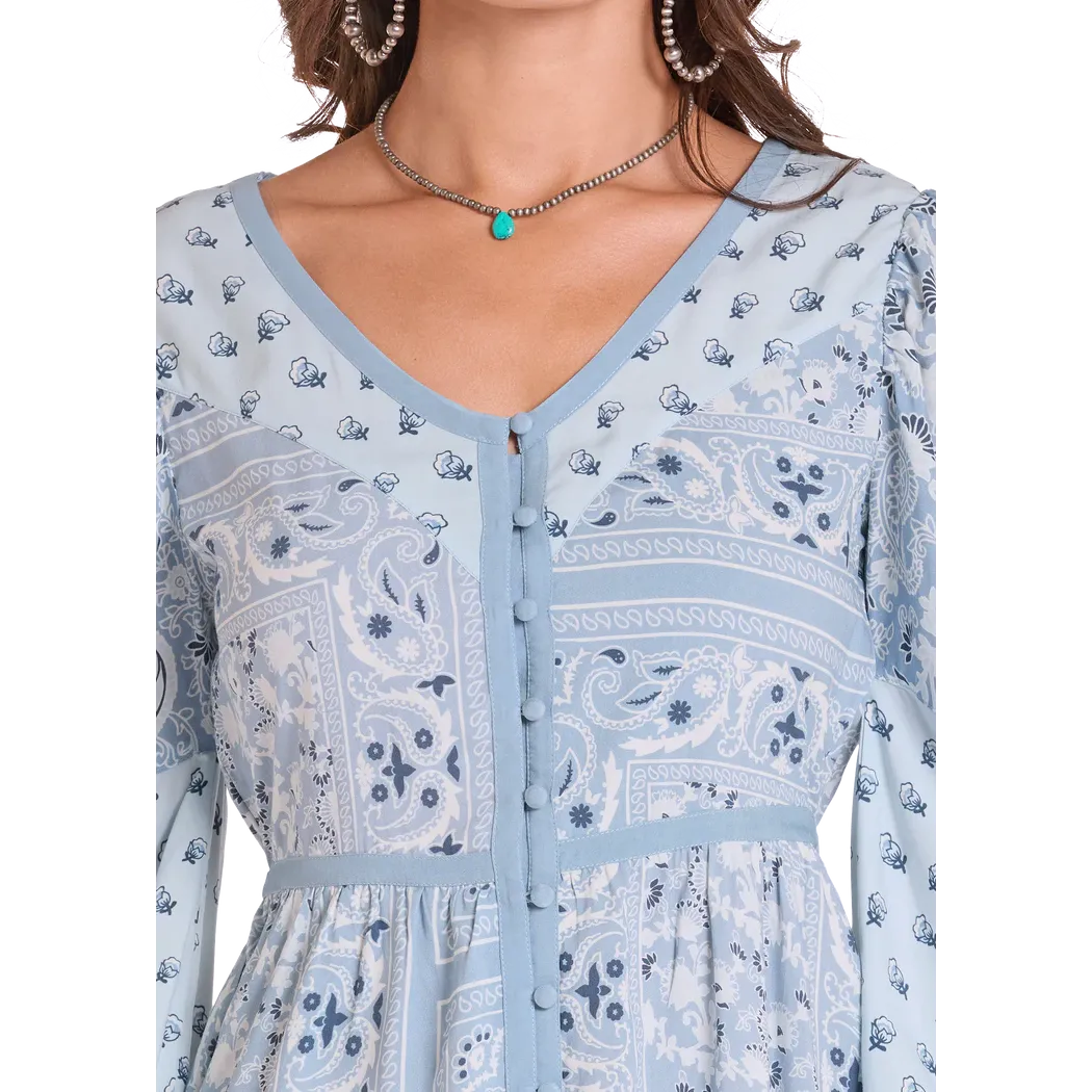 Panhandle Slim Women's Mixed Print Challis Mini Dress - Blue