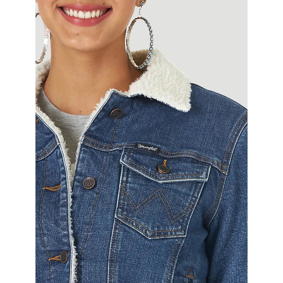 Wrangler Women's Retro Sherpa Lined Western Denim Jacket - Denim