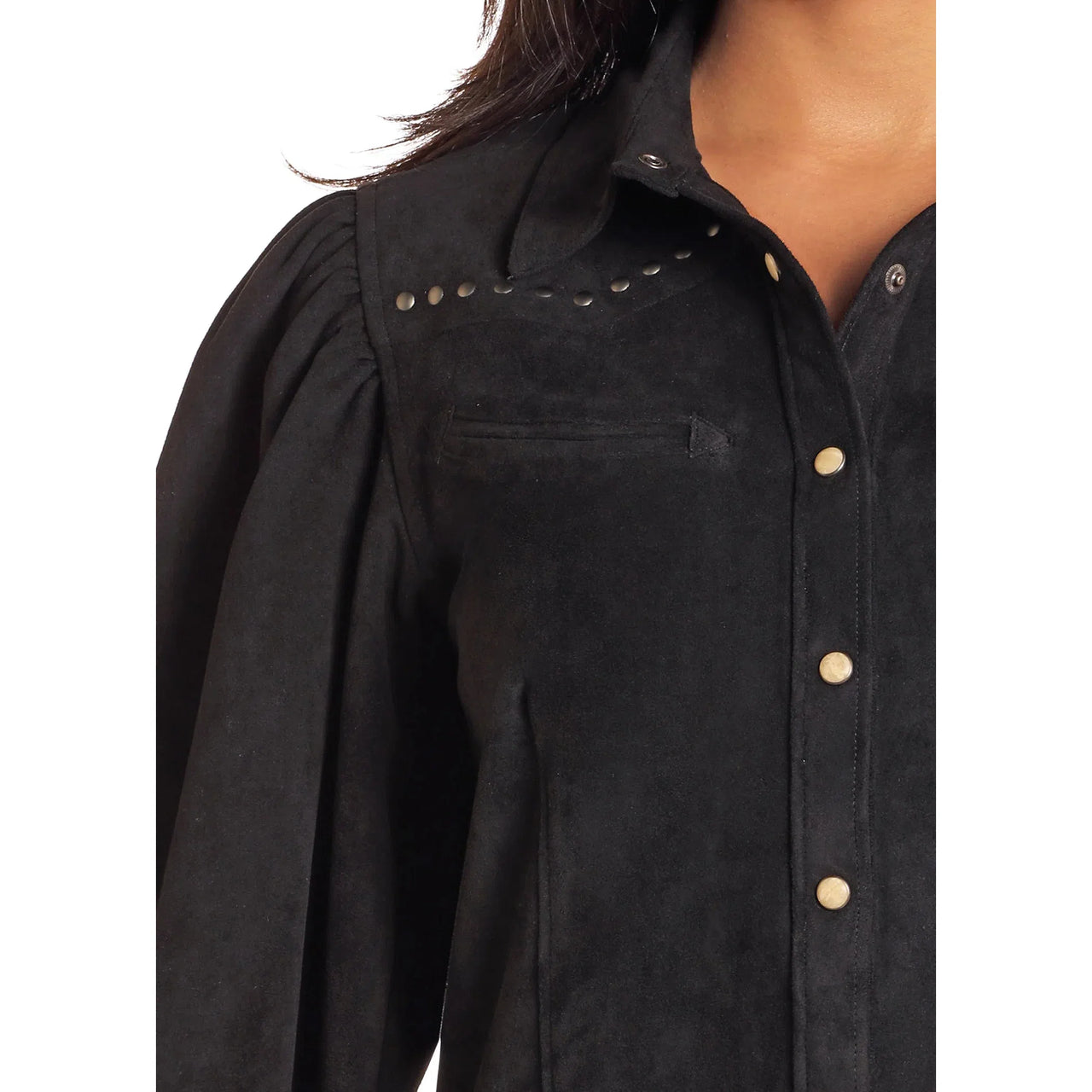 Rock & Roll  Women's Long Sleeve Microsuede Snap Shirt - Black