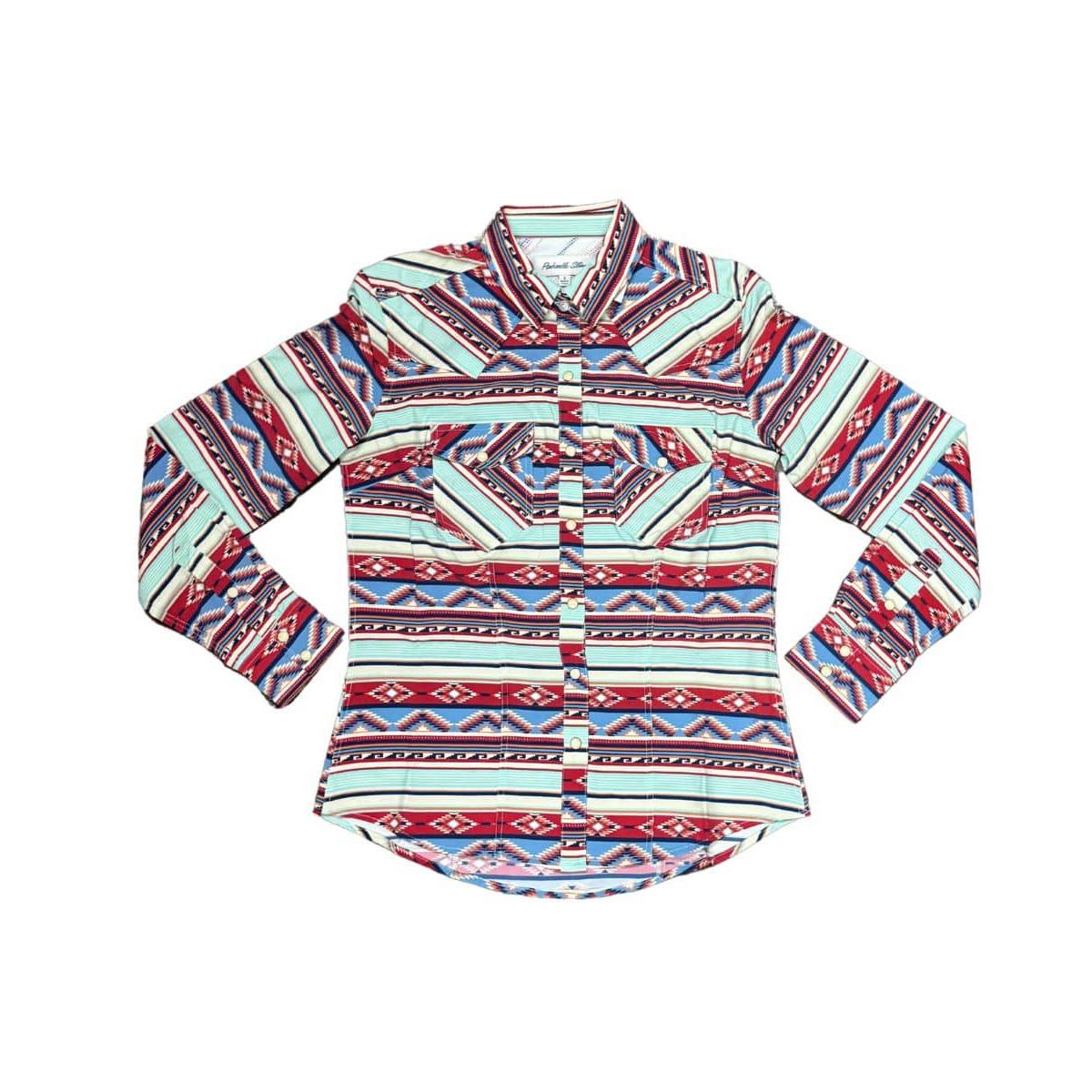 Panhandle Women's Long Sleeve Performance Snap Shirt-Light Navy - Irvine Tack & Western Wear