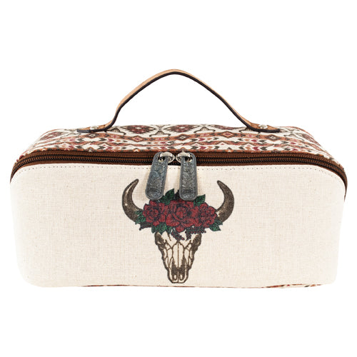 Justin Ladies Cosmetic Case Canvas Steer Skull & Flower Crown - Multiple Colours