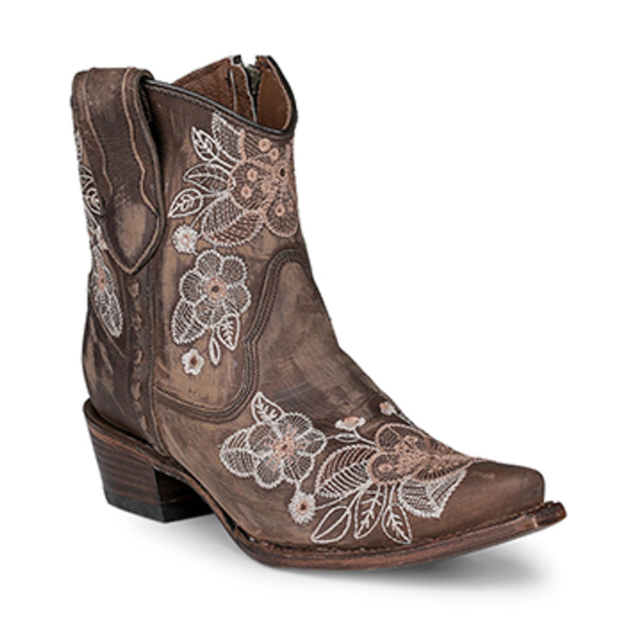 Corral Ladies Chocoalte Floral Embroidery Ankle Boot