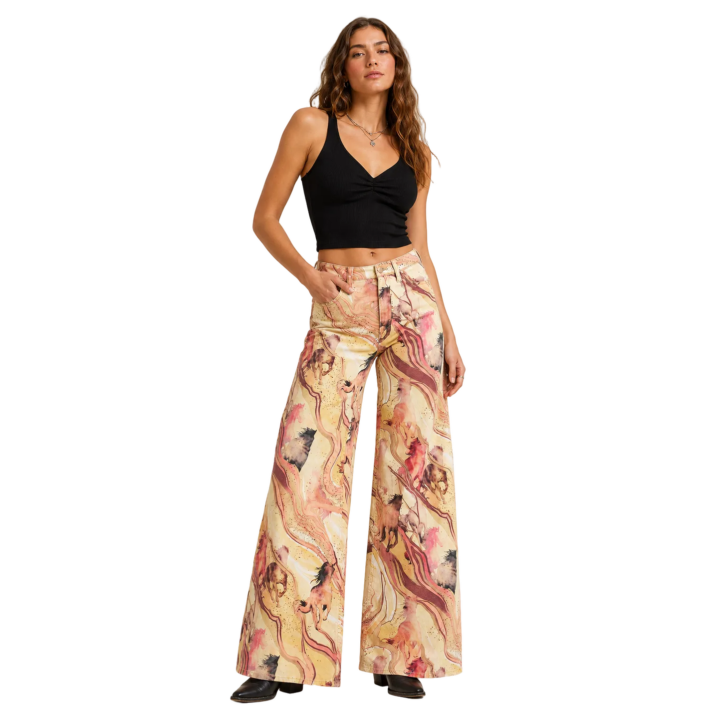 Wrangler Women's Lainey Wilson Cheeky Wide Jeans- Marbled Horse