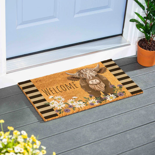 Petal & Plow Highland Cow Coir Outdoor Mat- 28 X 16