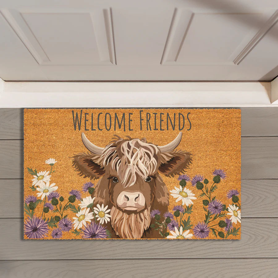 Petal & Plow Highland Cow Coir Outdoor Mat-30 X 18