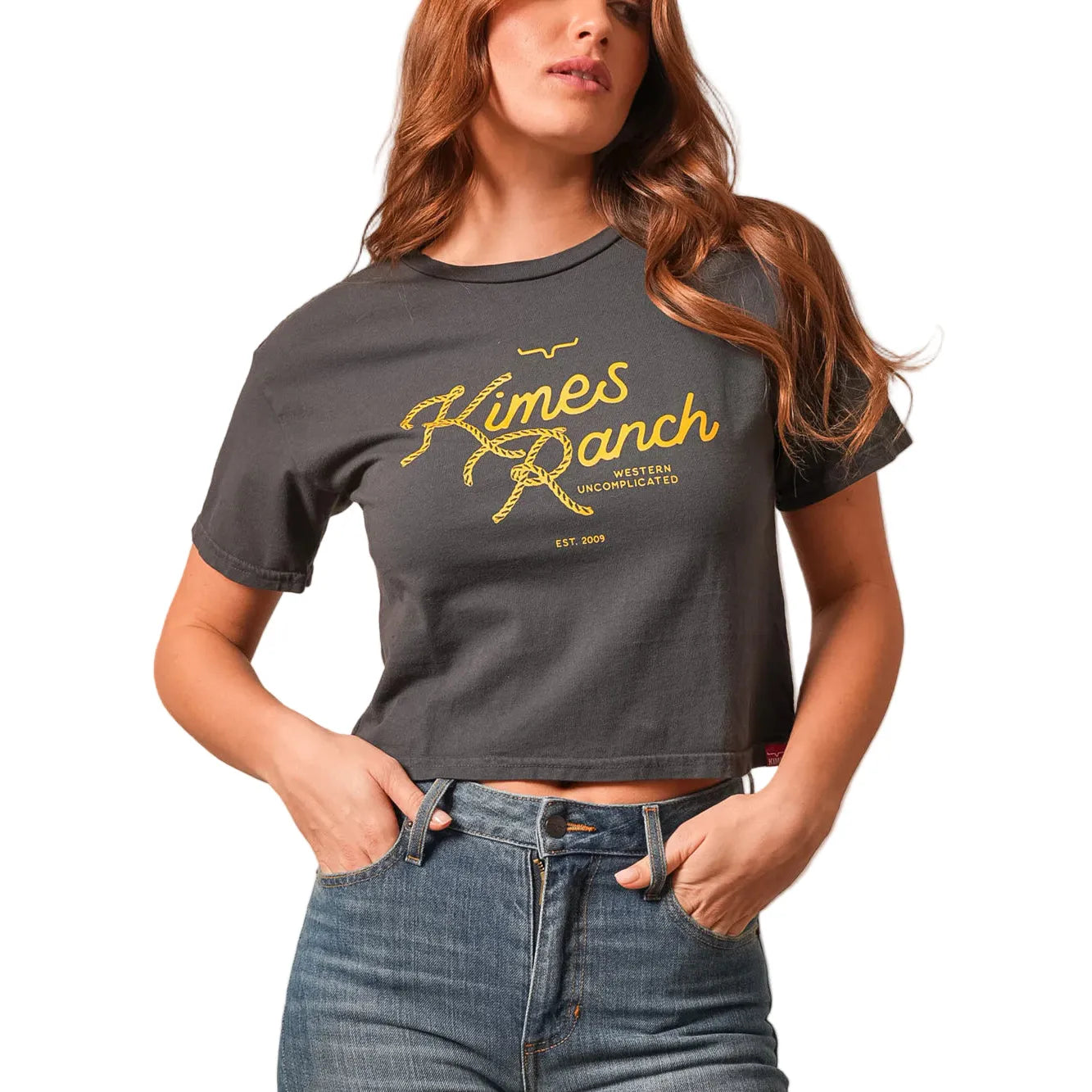 Kimes Women's Lasso Script Sleeve Crop Tee Shirt- Multiple Colours