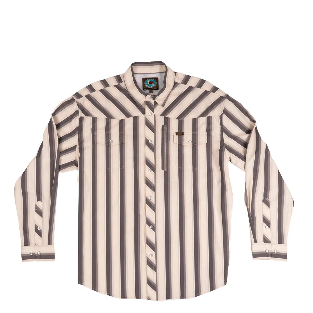 Lazy J Long Sleeve Performance Pearl Snap - Grey Stripe