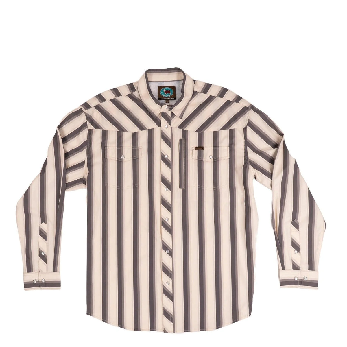 Lazy J Long Sleeve Performance Pearl Snap - Grey Stripe