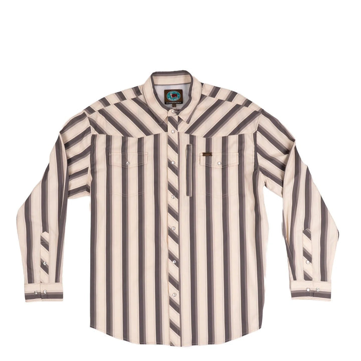 Lazy J Long Sleeve Performance Pearl Snap - Grey Stripe