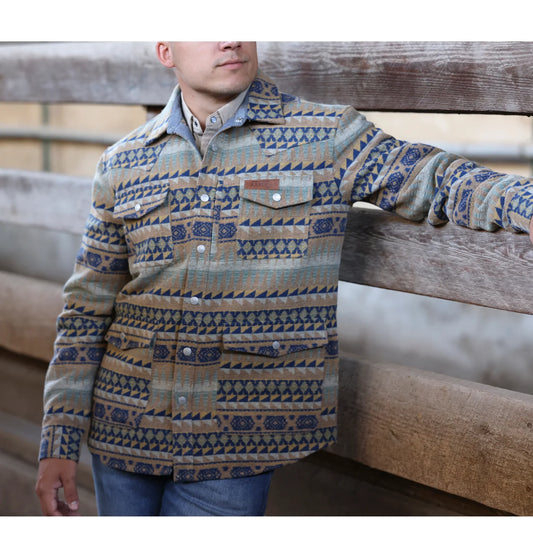 Lazy J Men's Long Sleeve Aztec Print Jacket- Brown