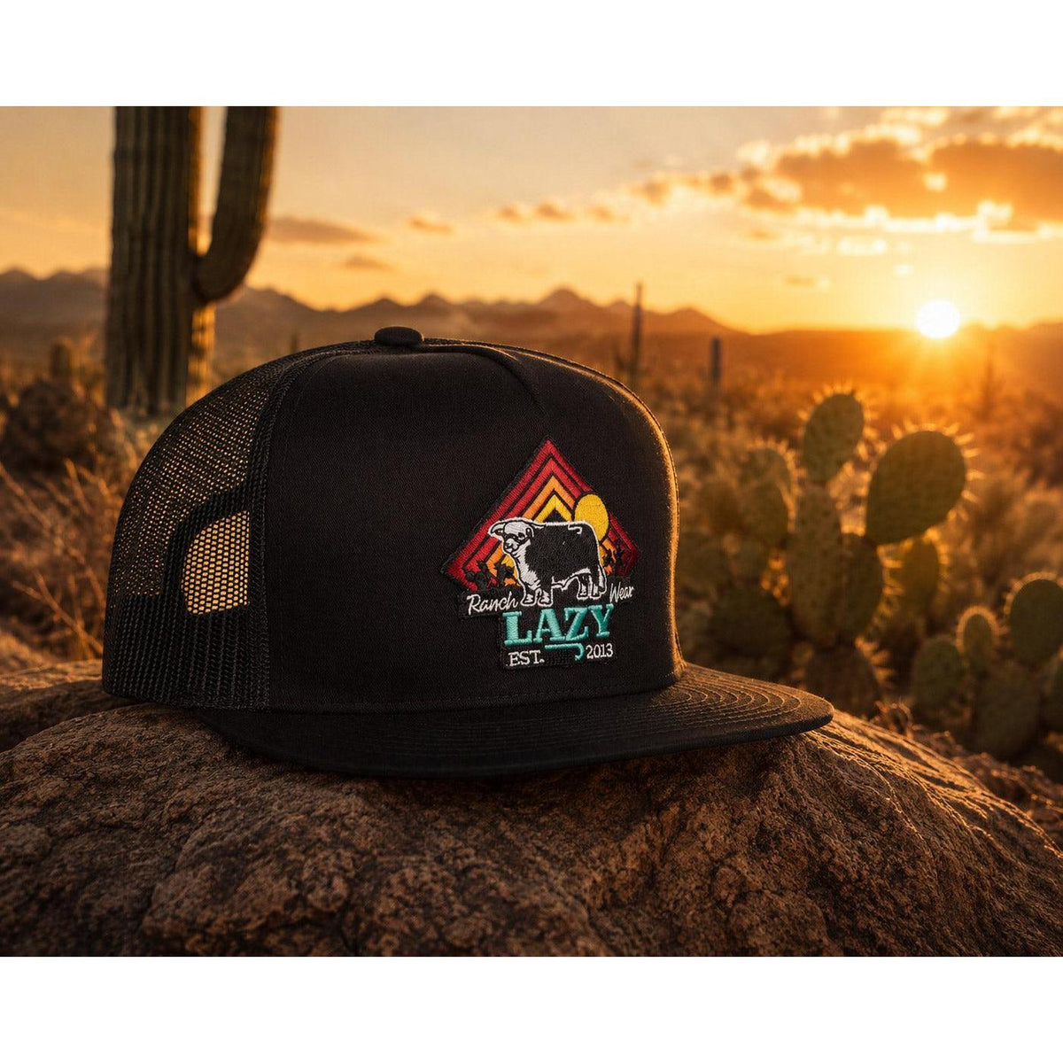 Lazy J Ranch Black Cactus Sunrise Classic Five Panel Trucker Hat