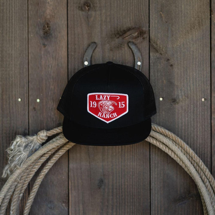Lazy J Ranch Black Red Ranch Classic Five Panel Trucker Hat