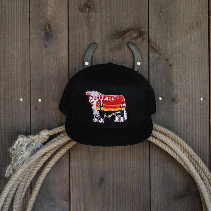 Lazy J Ranch Black Sunrise Bull Classic Five Panel Trucker Hat