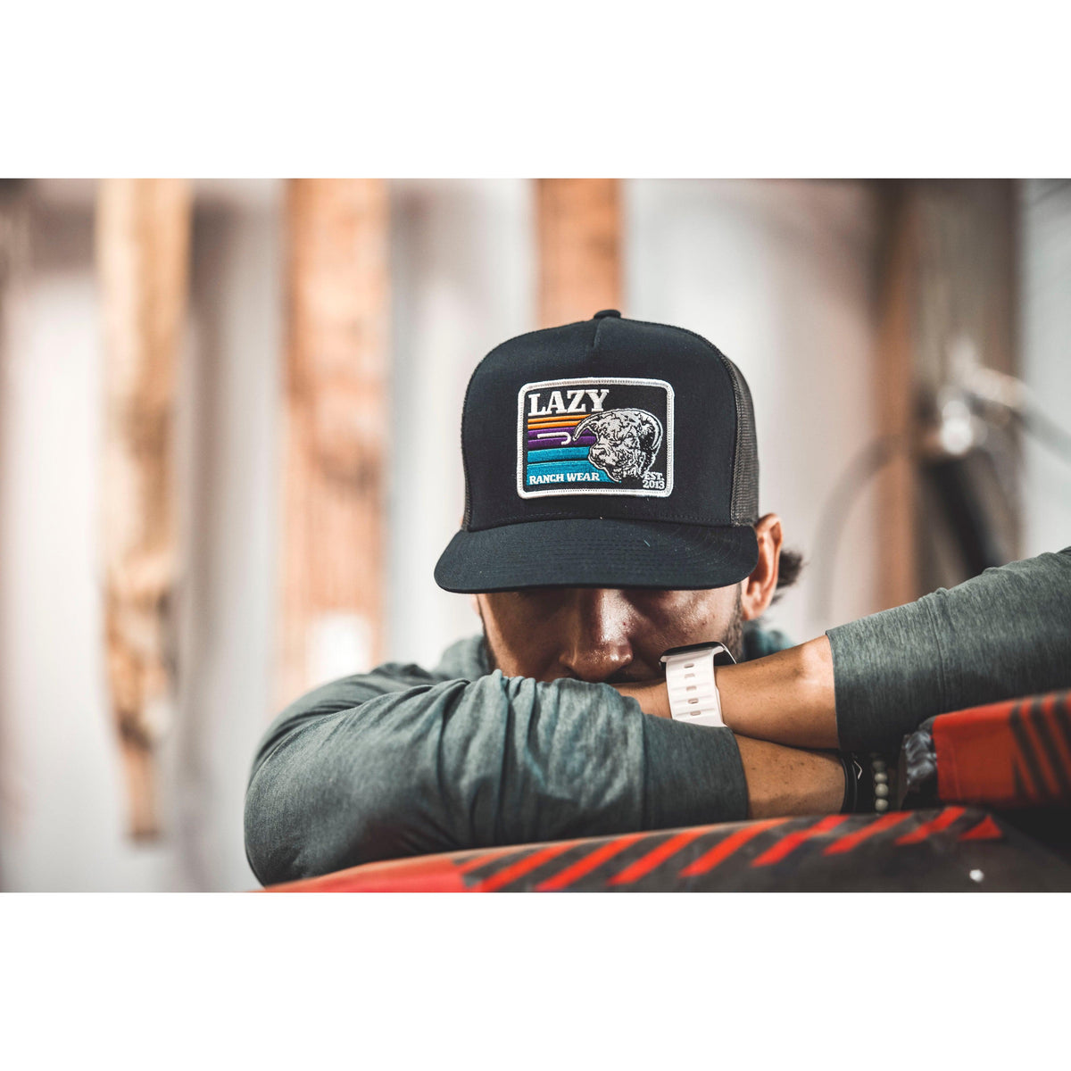 Lazy J Ranch Black Sunset Retro Classic Five Panel Trucker Hat