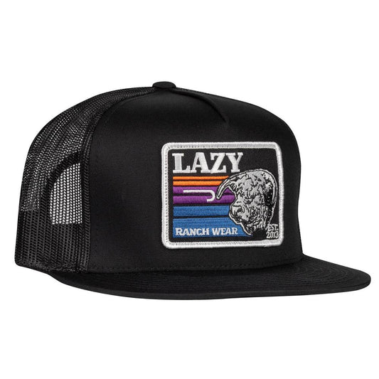 Lazy J Ranch Sunset Retro Mid Profile Rope Trucker Hat- Black