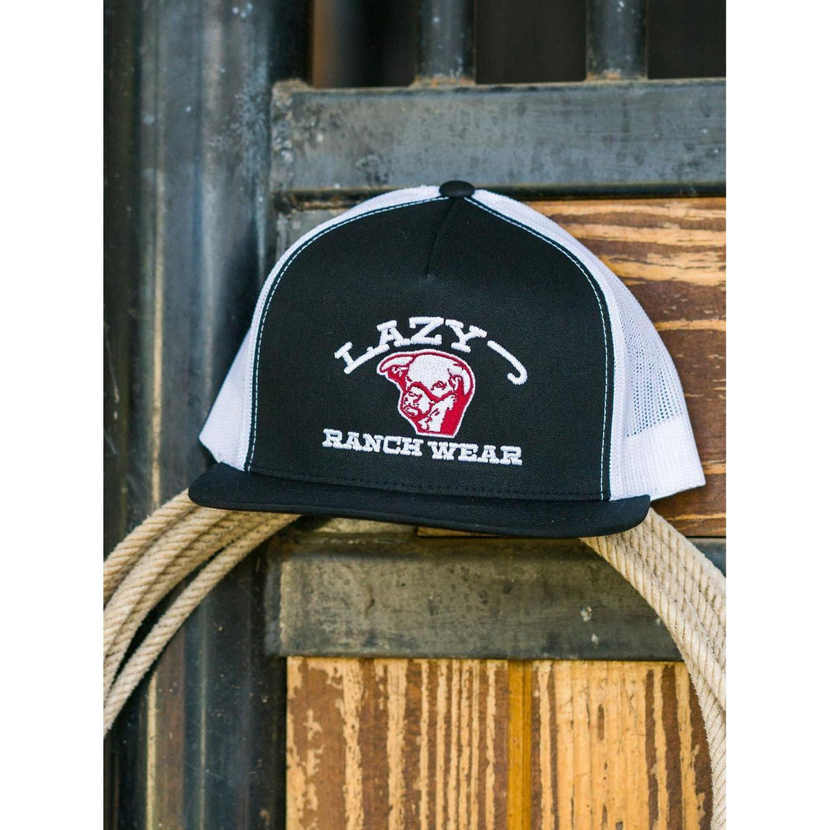 Lazy J Ranch Black & White Embroidered Show Time Classic Five Panel Trucker Hat